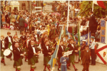 Marching past the festival stage, with Terry Dowling, John Hyland, Gerard Traynor, Peter Cummins, Bill Lisgo, Paul Grainger, Aidan Sheehan, Ray Lonergan, Peter O'Connor, Andy Scott, Tony Sherratt, Brendan, Rory O'Connor, Sean O'Hara and John Mahon, Cobh 1977.