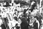 The Band and Dancers in their festival quarters, rue Thiers, Bayonne, 1976.