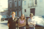 Paul Grainger, Fran&ccedil;oise (our guide in Rochefort) and Chris Flynn, Rochefort, 1976.