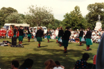 At Wythenshawe Park in the 80s, with the Fianna Ph&aacute;draig Dancers, performing at the foot of Cromwell's statue.
